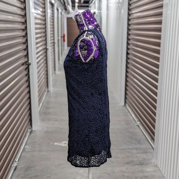 VTG Y2K Abercrombie & Fitch Navy Blue VNeck Floral Eyelet Mini Dress Boho Chic - Picture 4 of 9